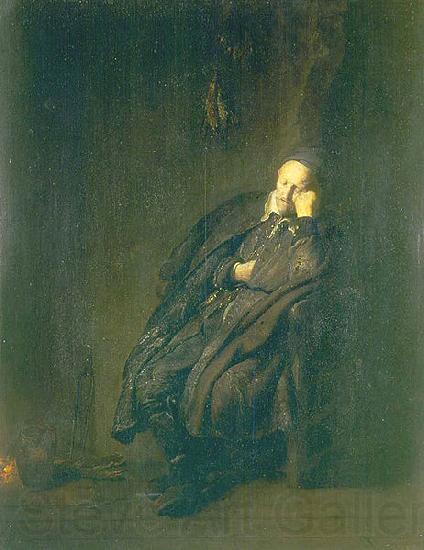 REMBRANDT Harmenszoon van Rijn An old man asleep by a fire France oil painting art